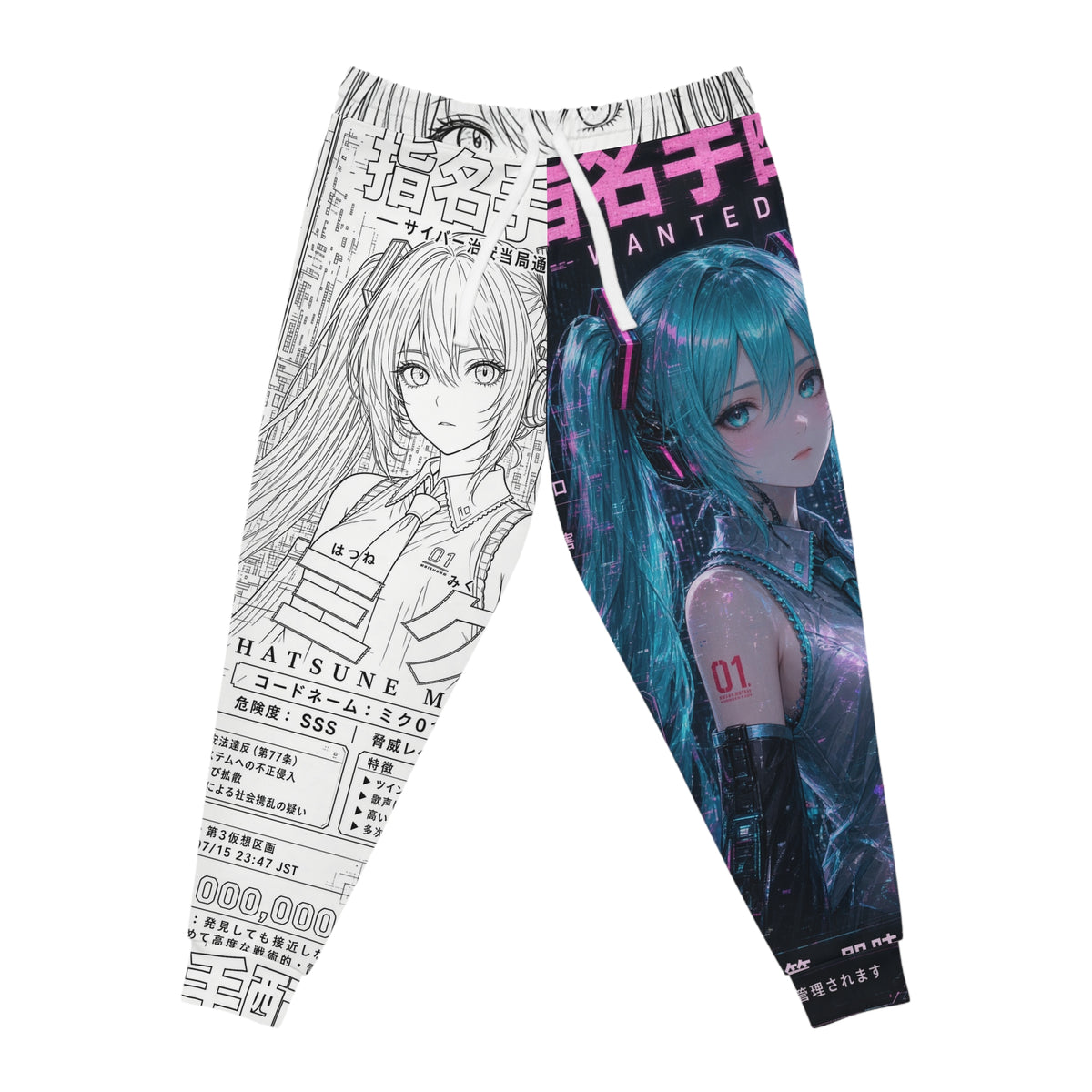 Teal Twin-Tail Anime Graphic Joggers – Cyber Idol Streetwear Sweatpants