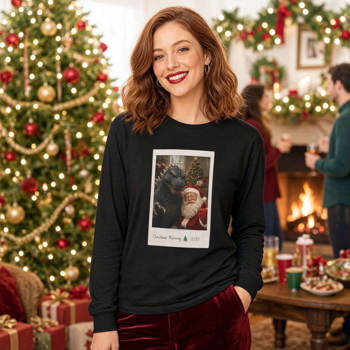 Christmas Morning Vintage Santa Long Sleeve T-Shirt – Cozy Garment-Dyed Woodland Christmas Tee