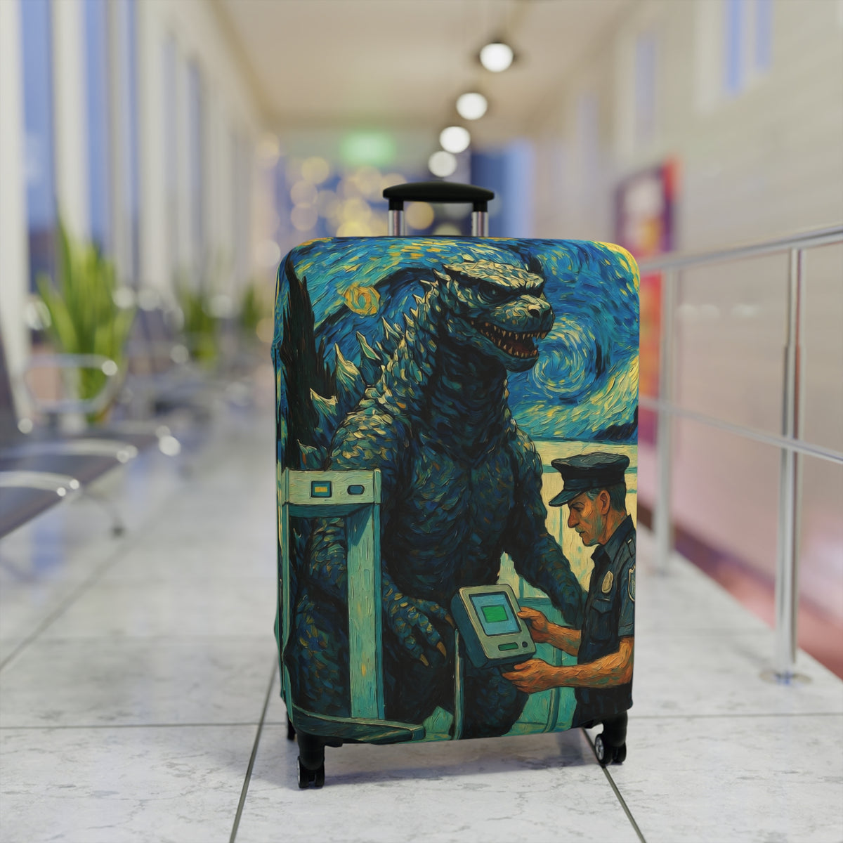 Funny Giant Monster Airport Suitcase Cover | Surreal Night Sky Luggage Protector