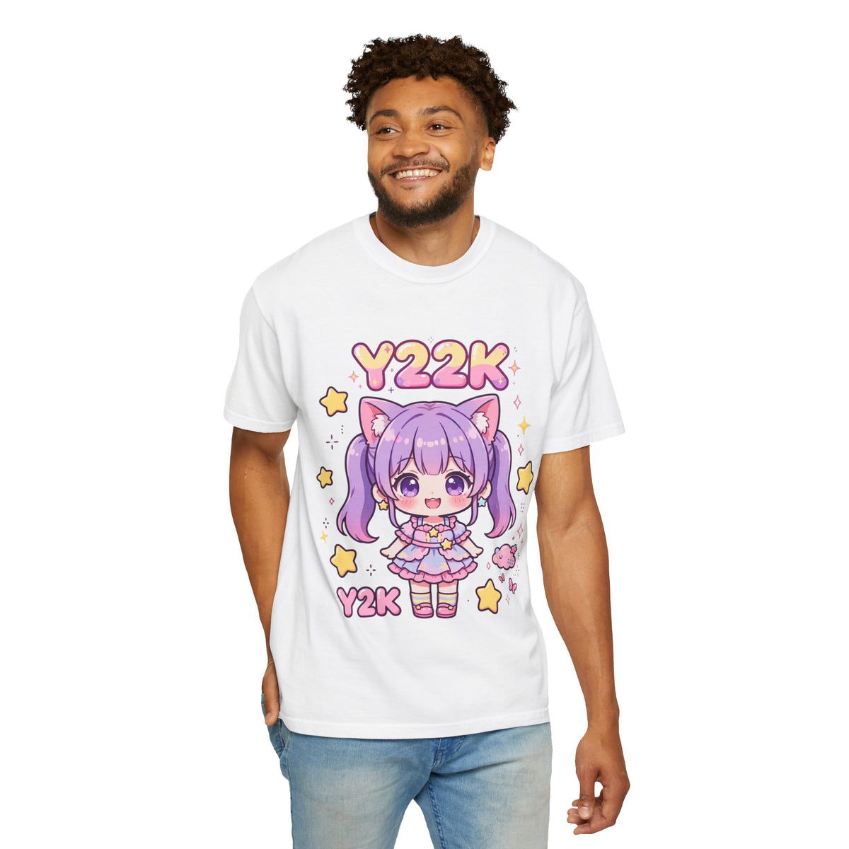 Y2K Anime Catgirl Graphic T-Shirt – Pastel Chibi Kawaii Tee | Heavyweight Cotton Y2K Streetwear