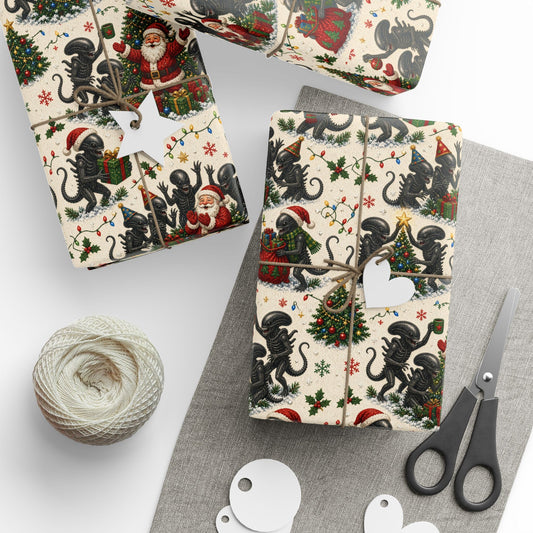 Funny Alien Santa Christmas Wrapping Paper Roll – UFO Abduction Holiday Gift Wrap
