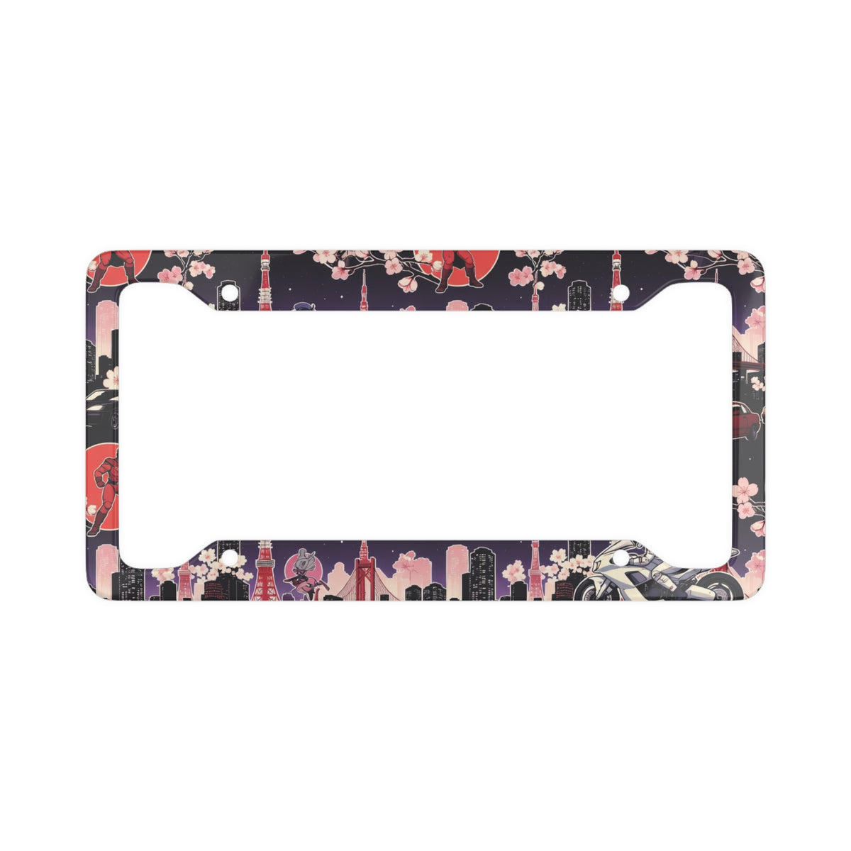 JDM Cherry Blossom License Plate Frame - Tokyo Night Skyline