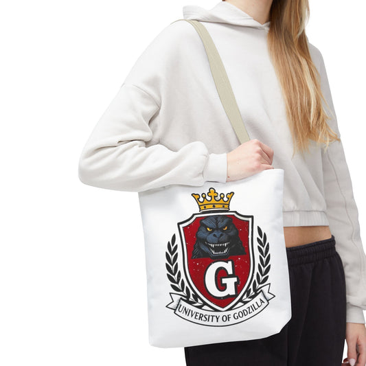 Godzilla University Tote Bag | Fun Bag, Gift for Movies Fans, Cute Carryall, College Spirit, Party Favor, Art Print
