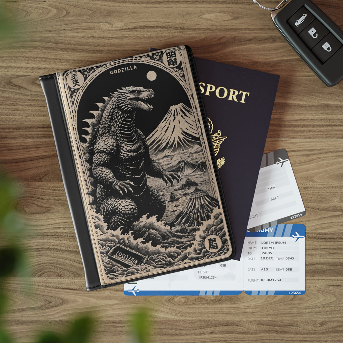 Vintage Kaiju Passport Cover - Retro Monster Anime RFID Travel Wallet