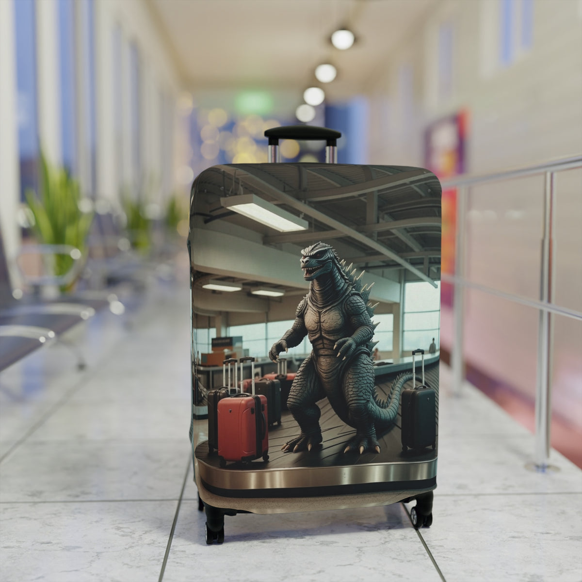 Funniest Monster Airport Luggage Cover - Fun Vintage Travel Suitcase Protector