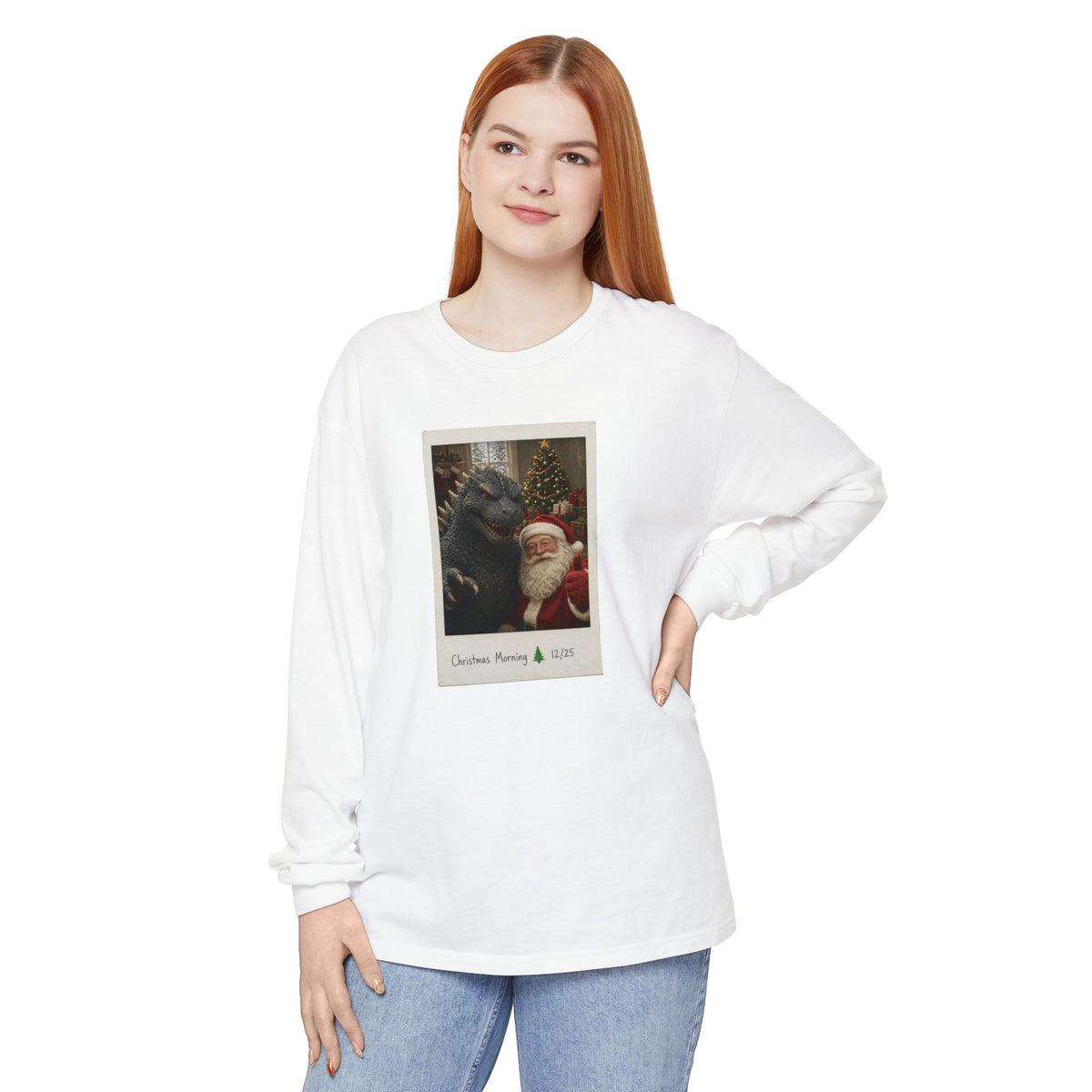 Christmas Morning Vintage Santa Long Sleeve T-Shirt – Cozy Garment-Dyed Woodland Christmas Tee