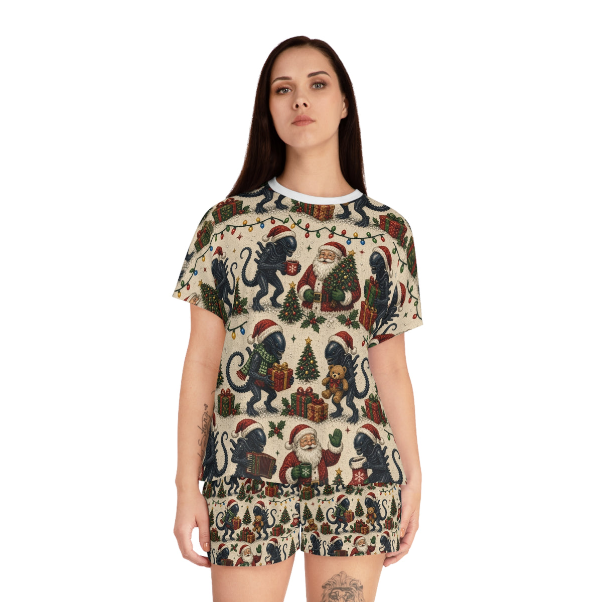 Women’s Christmas Santa and Aliens Short Pajama Set