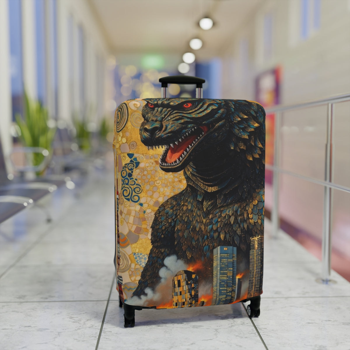 Art Nouveau Golden Monster Luggage Cover - Elastic Suitcase Protector for Travel