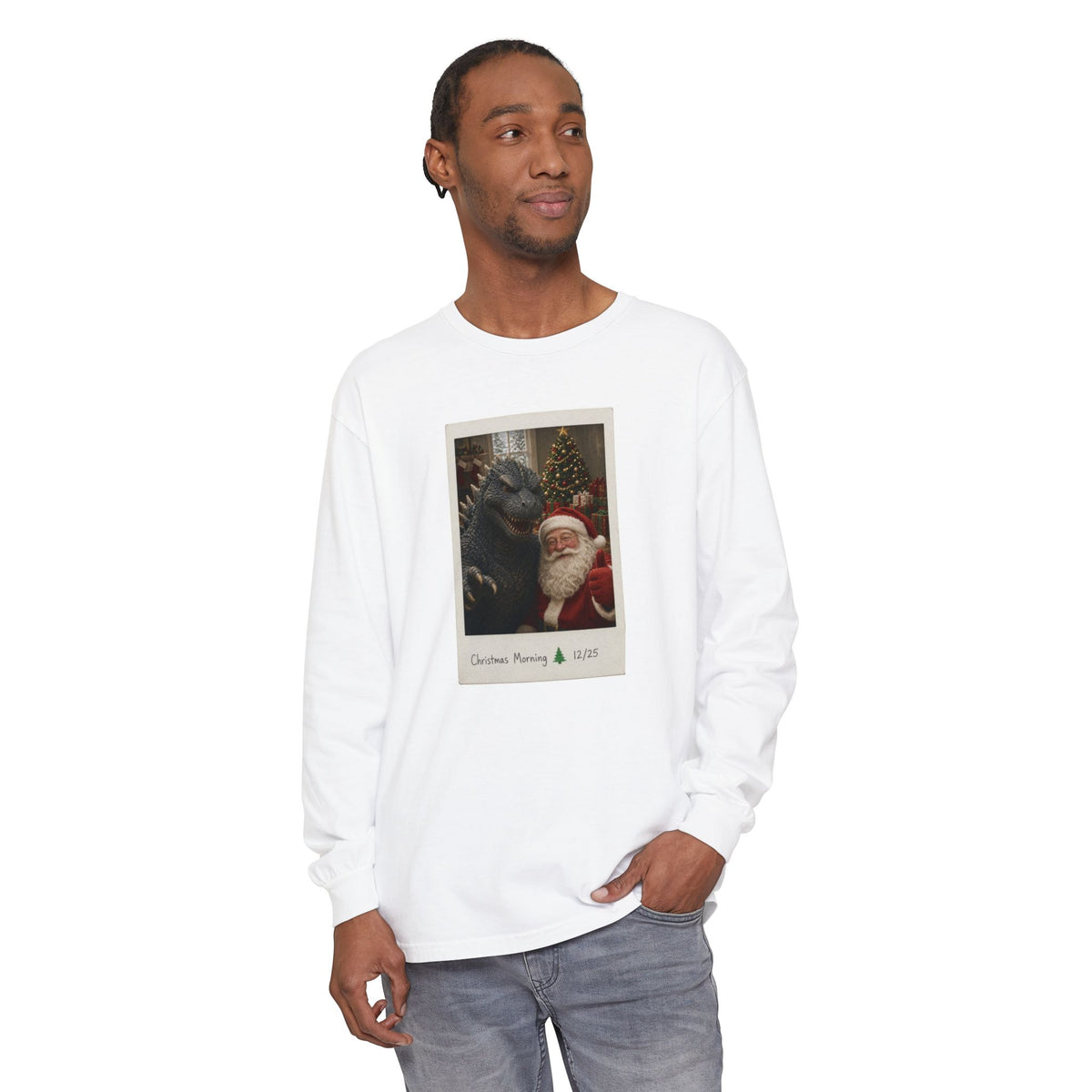 Christmas Morning Vintage Santa Long Sleeve T-Shirt – Cozy Garment-Dyed Woodland Christmas Tee