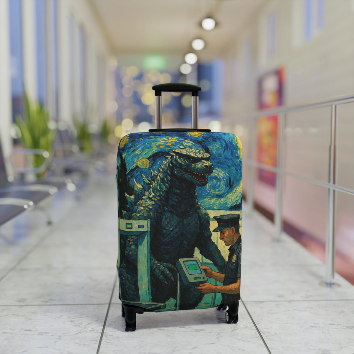 Funny Giant Monster Airport Suitcase Cover | Surreal Night Sky Luggage Protector