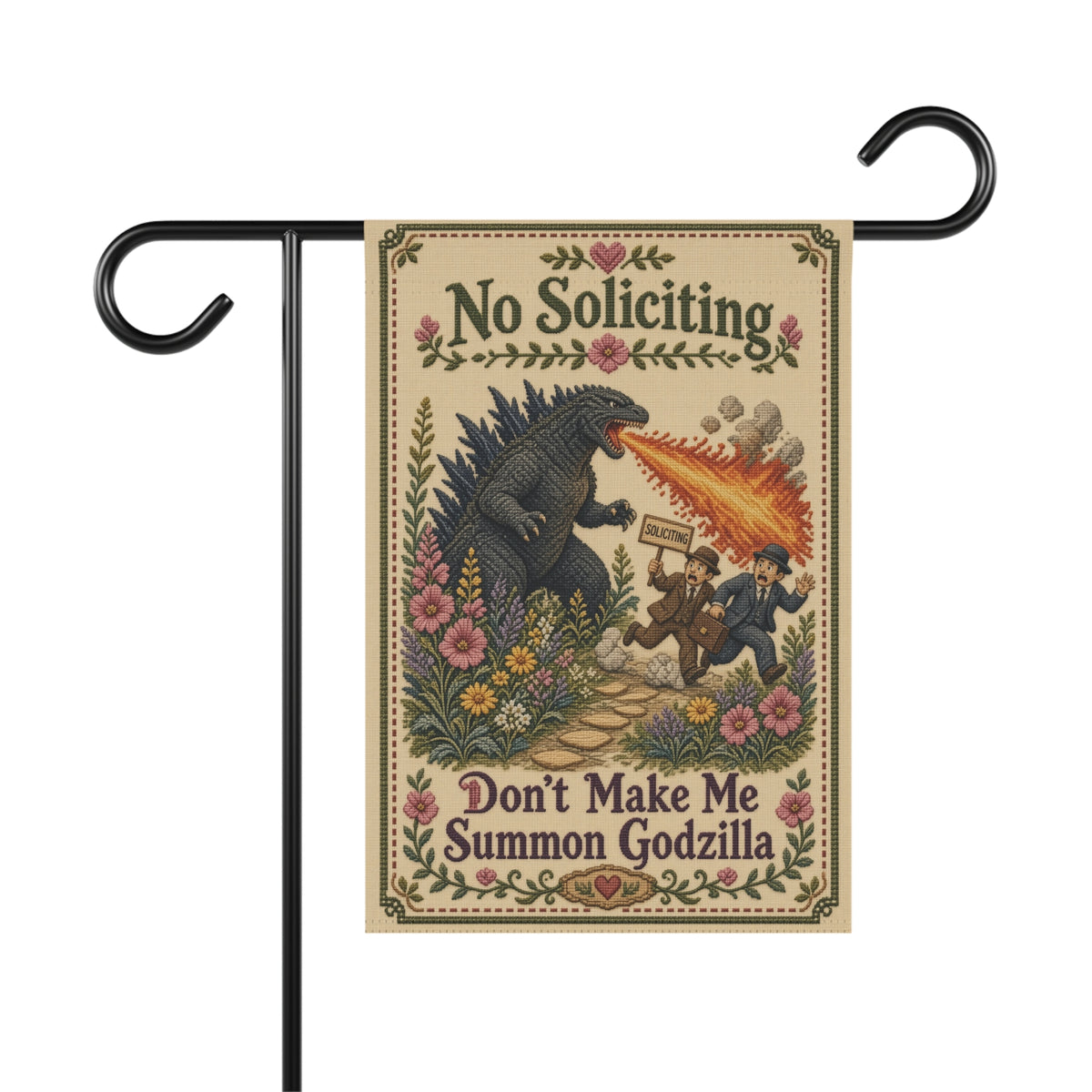 No Soliciting Funny Garden Flag - Don't Make Me Unleash The Giant Monster - Vintage Monster Garden Banner