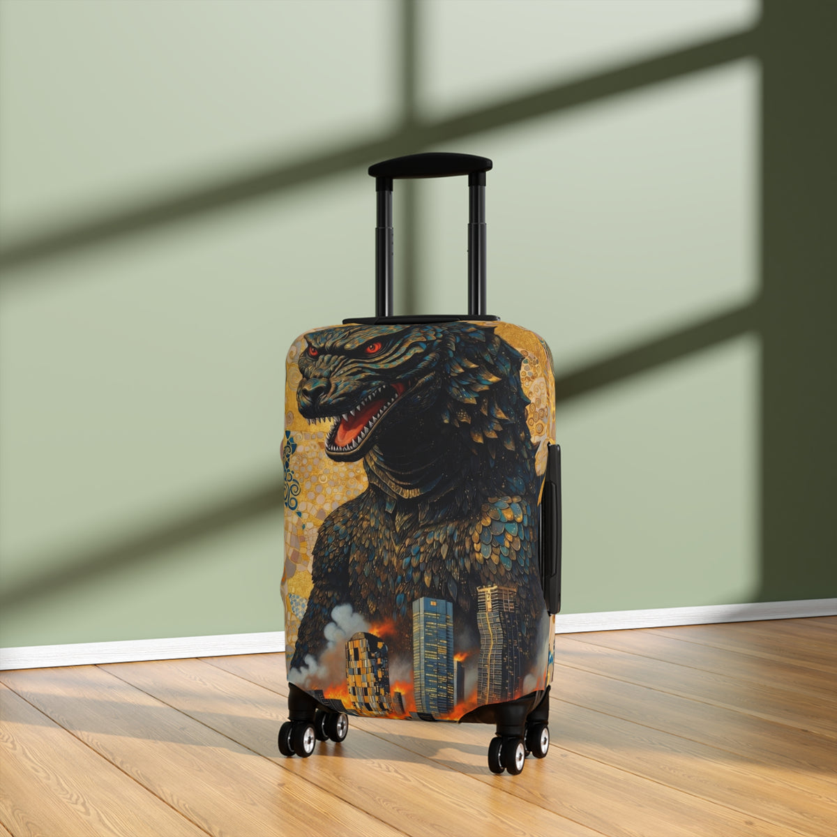 Art Nouveau Golden Monster Luggage Cover - Elastic Suitcase Protector for Travel