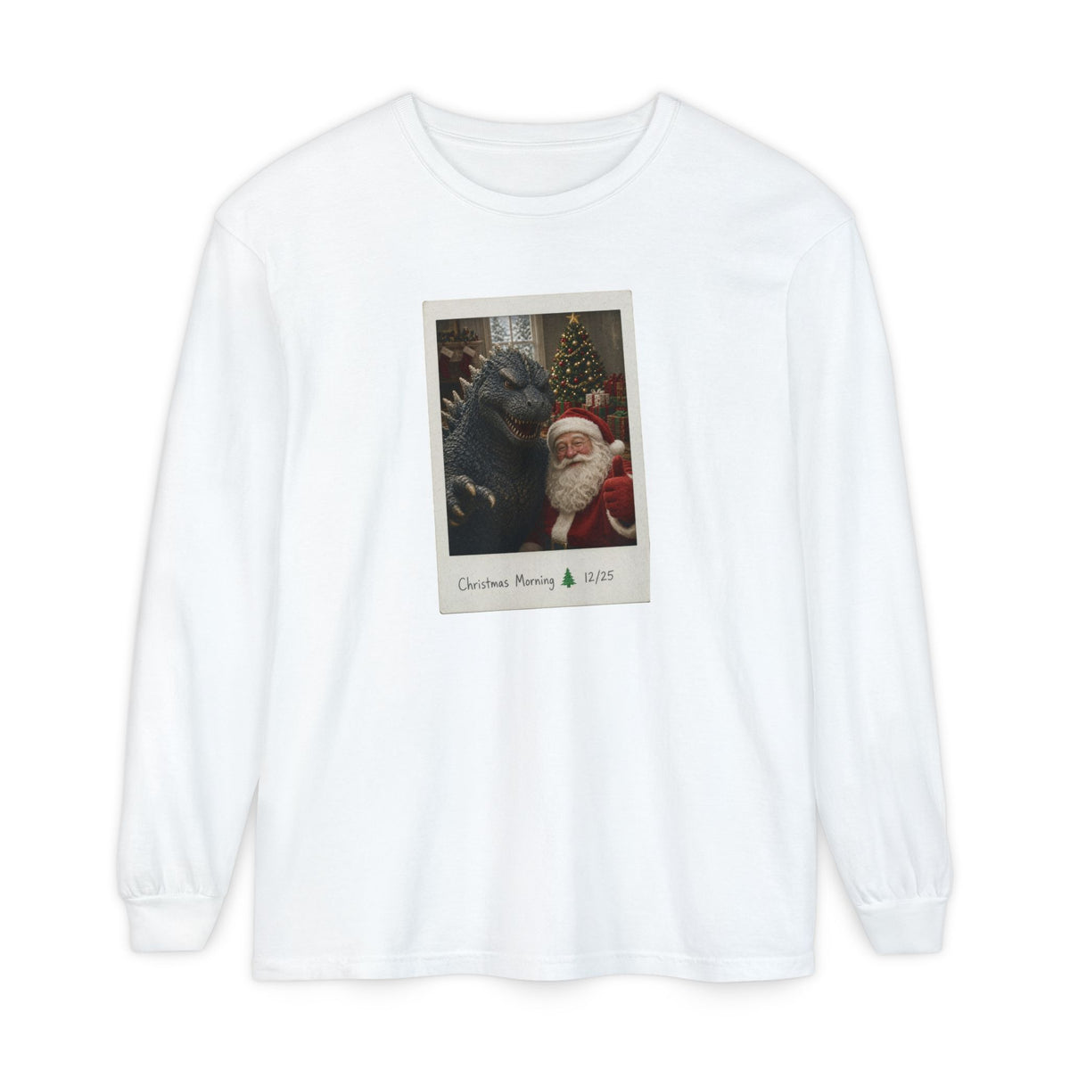 Christmas Morning Vintage Santa Long Sleeve T-Shirt – Cozy Garment-Dyed Woodland Christmas Tee