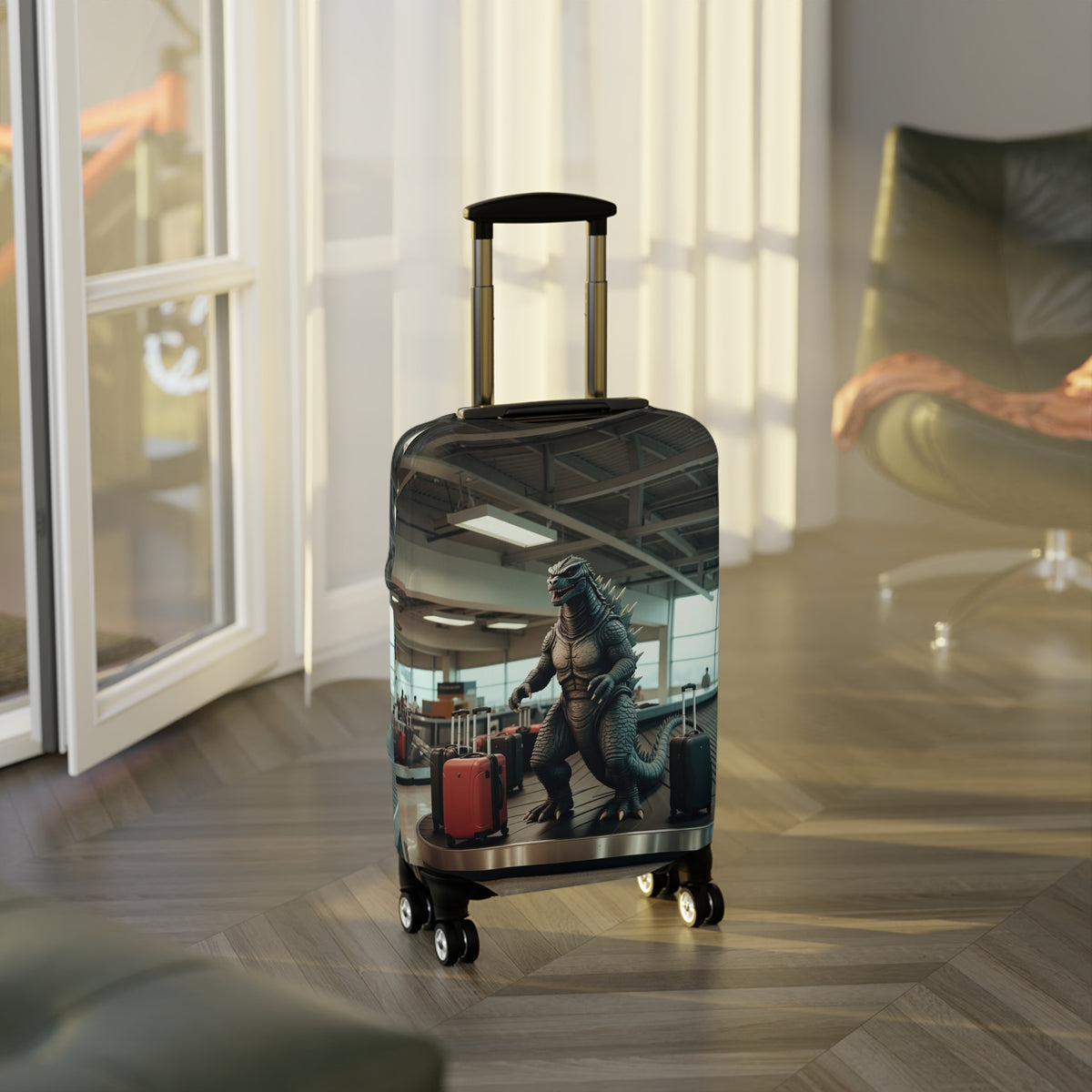 Funniest Monster Airport Luggage Cover - Fun Vintage Travel Suitcase Protector