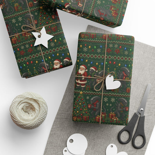 Fun Alien Christmas Wrapping Paper – Vintage Santa & Festive Holiday Pattern