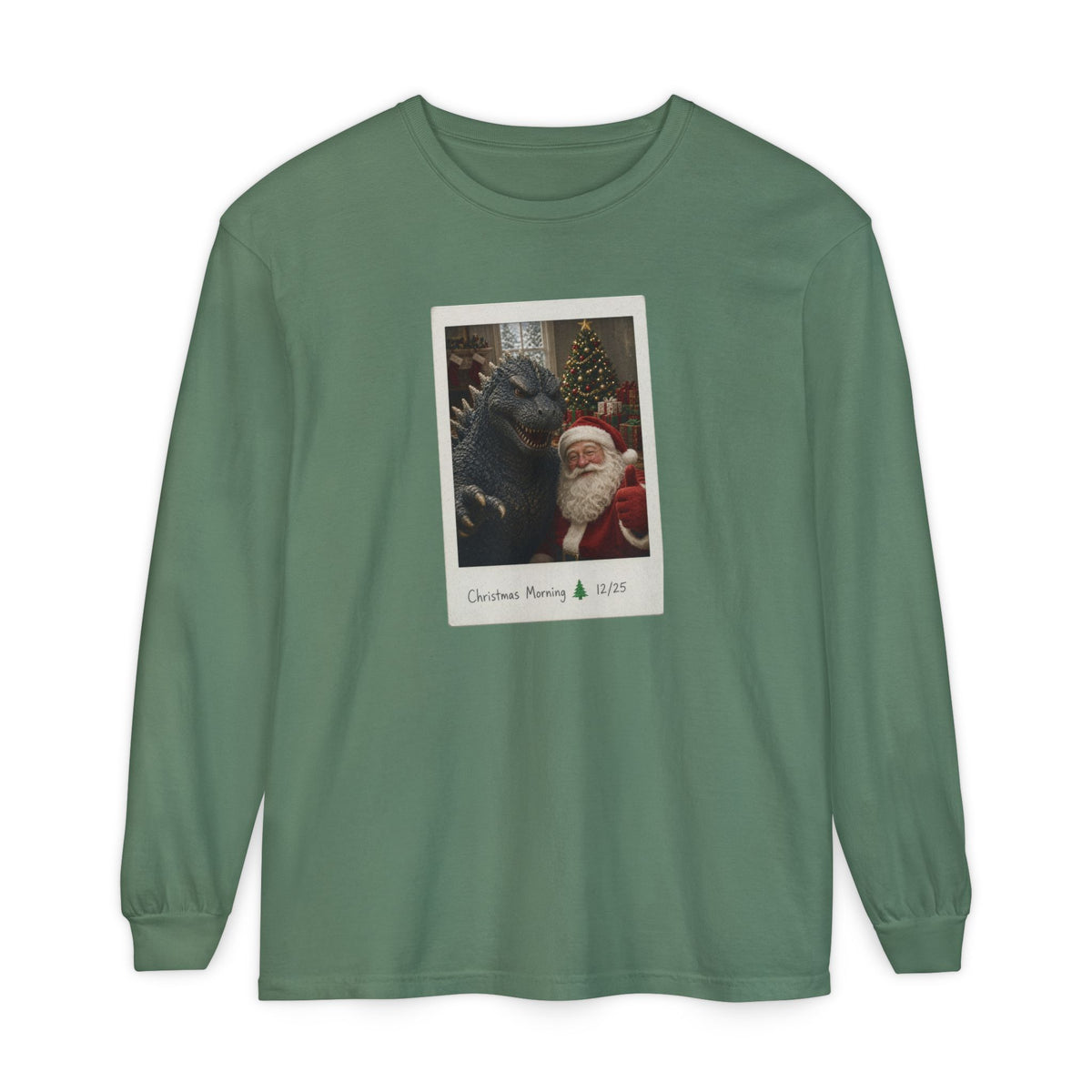Christmas Morning Vintage Santa Long Sleeve T-Shirt – Cozy Garment-Dyed Woodland Christmas Tee