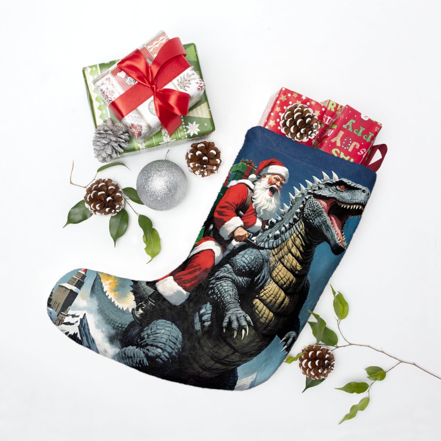 Godzilla Santa Christmas Stocking