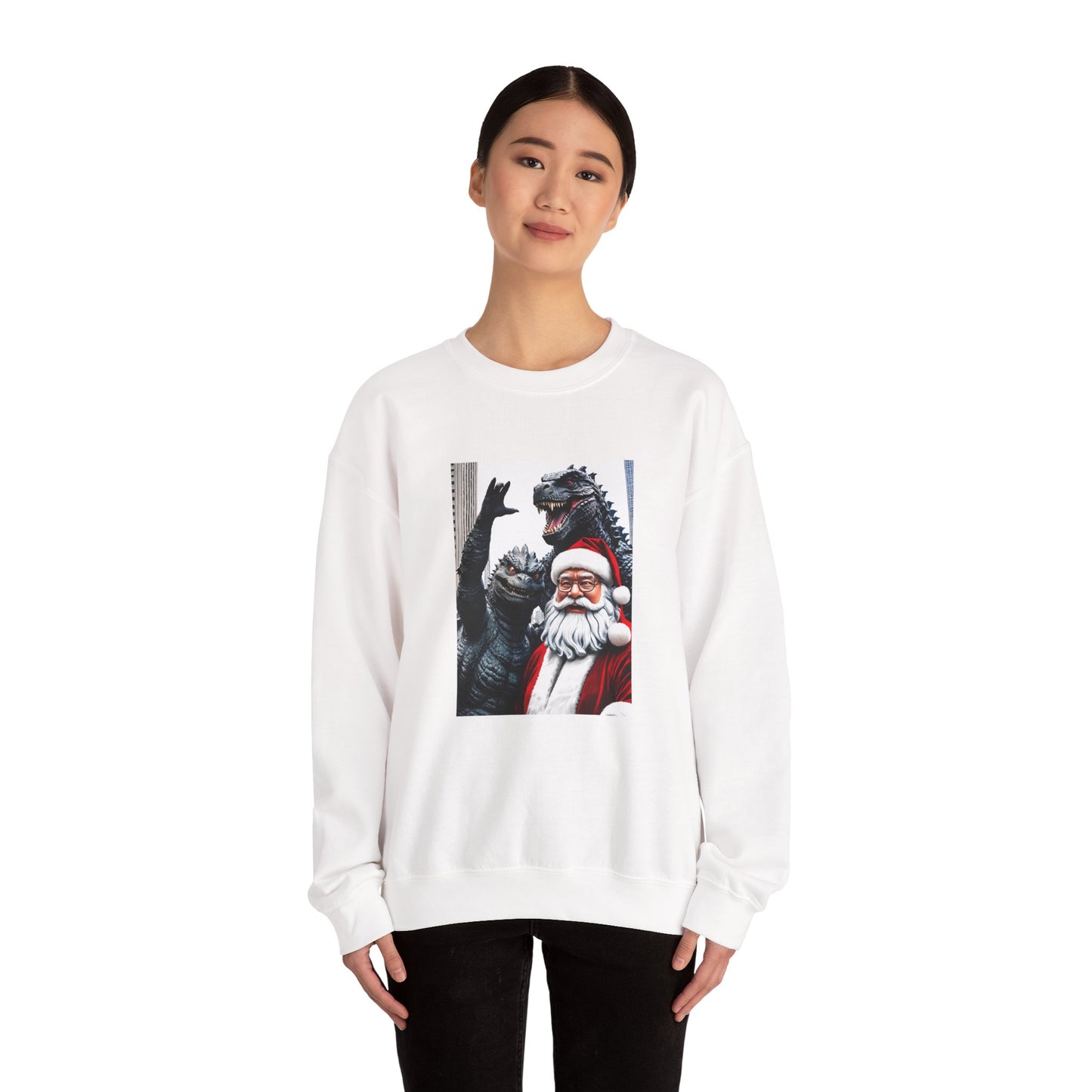 Santa with Godzilla Crewneck Sweatshirt
