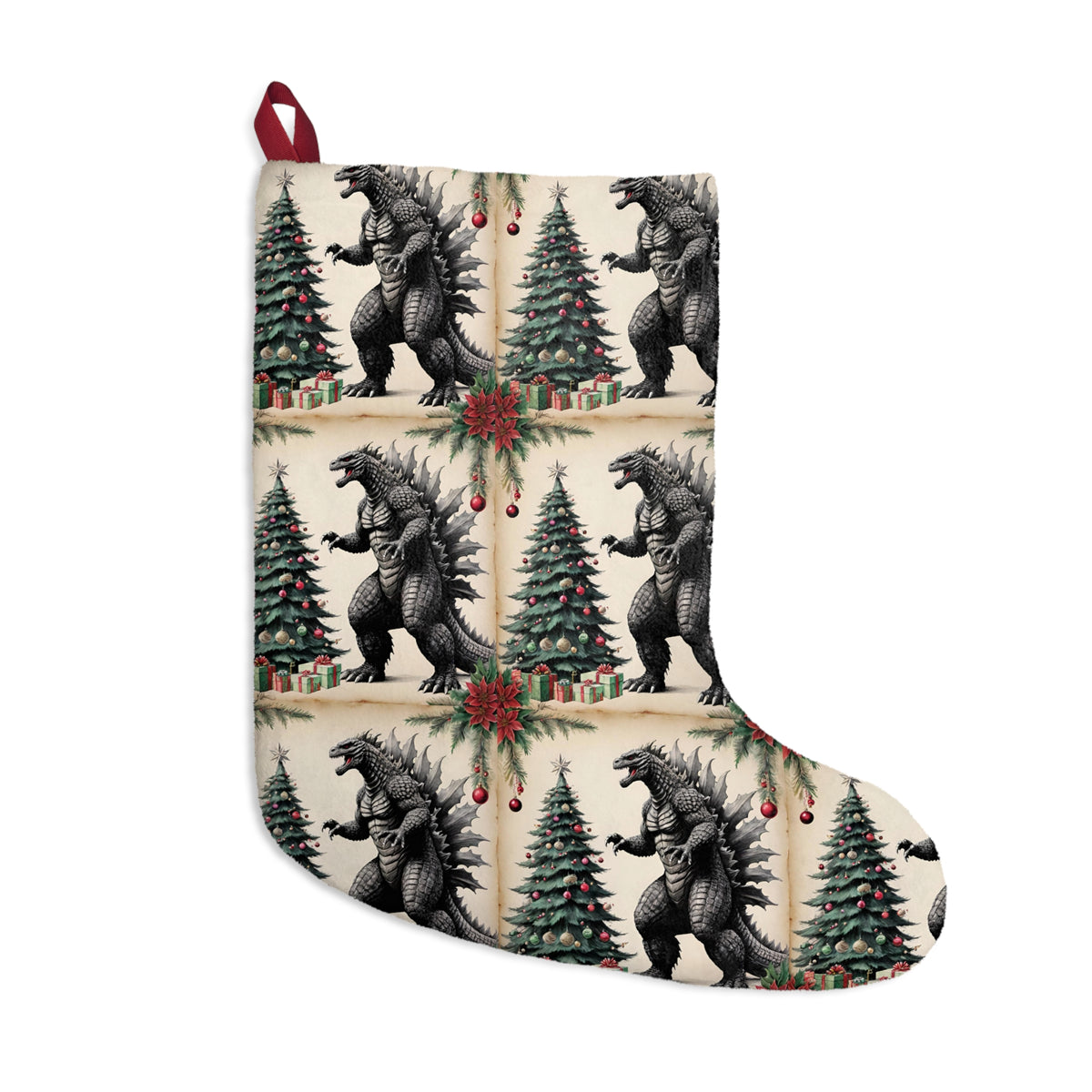 Vintage Giant Monster Christmas Stocking - Retro Kaiju Holiday Stocking for Teens, Dad Gift - Fun Christmas Decoration