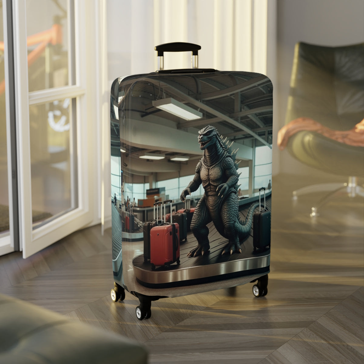 Funniest Monster Airport Luggage Cover - Fun Vintage Travel Suitcase Protector