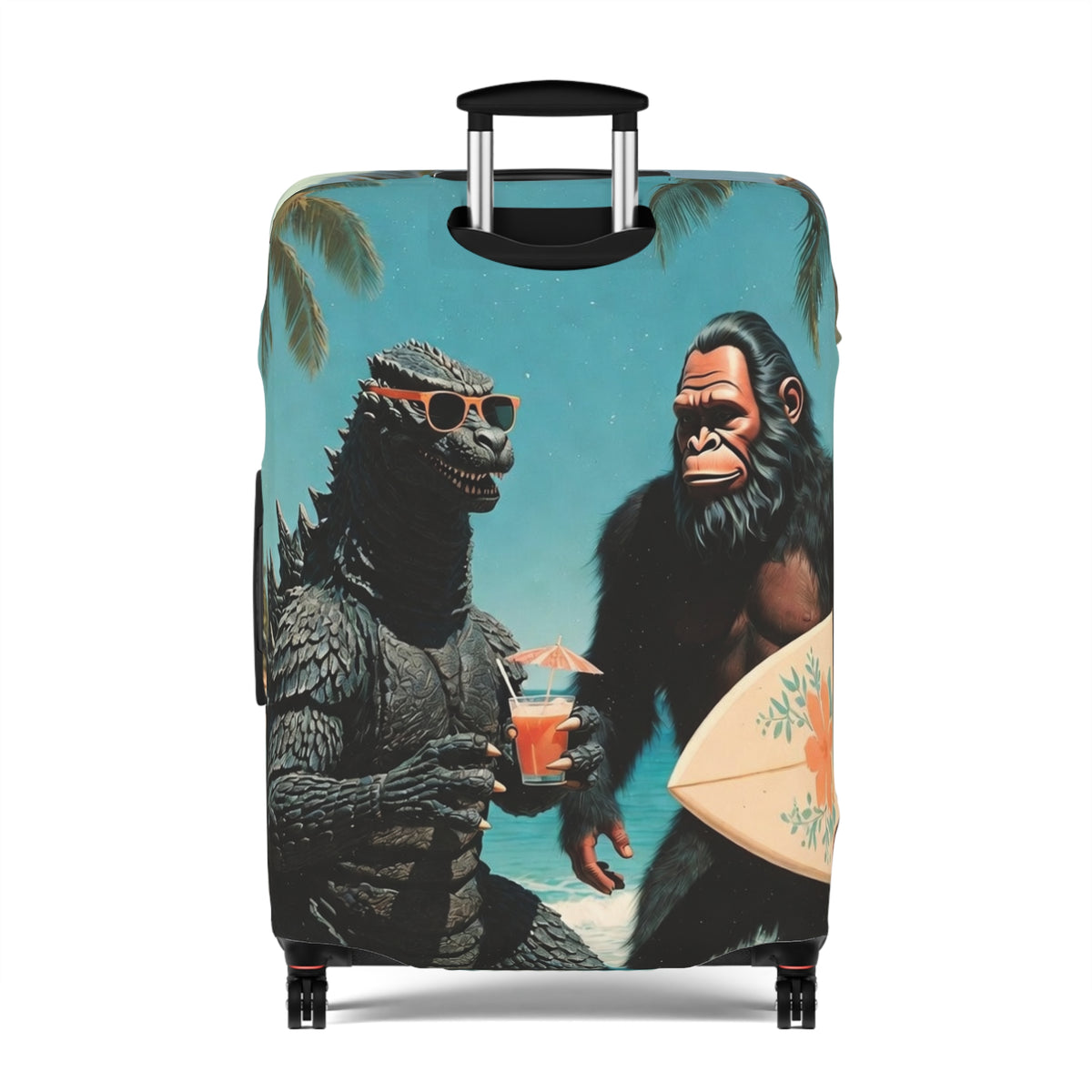 Beach Cryptids Luggage Cover - Funny Tropical Vacation Monsters Suitcase Protector