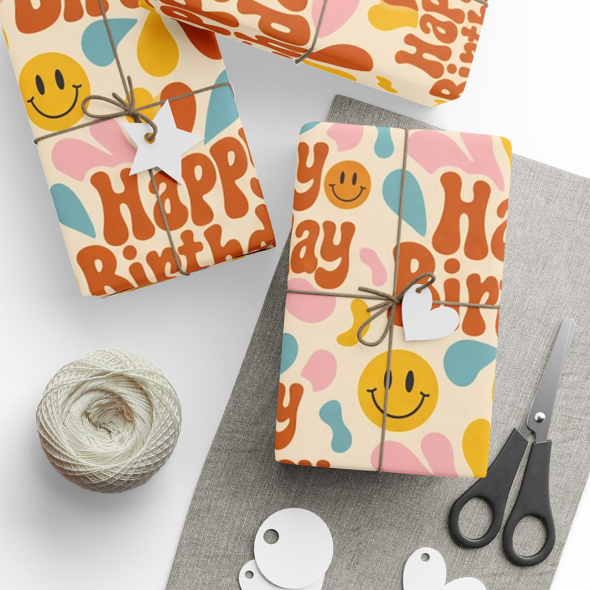 Groovy Smiley Happy Birthday Smiley Wrapping Paper Roll — Retro Colorful Party Gift Wrap