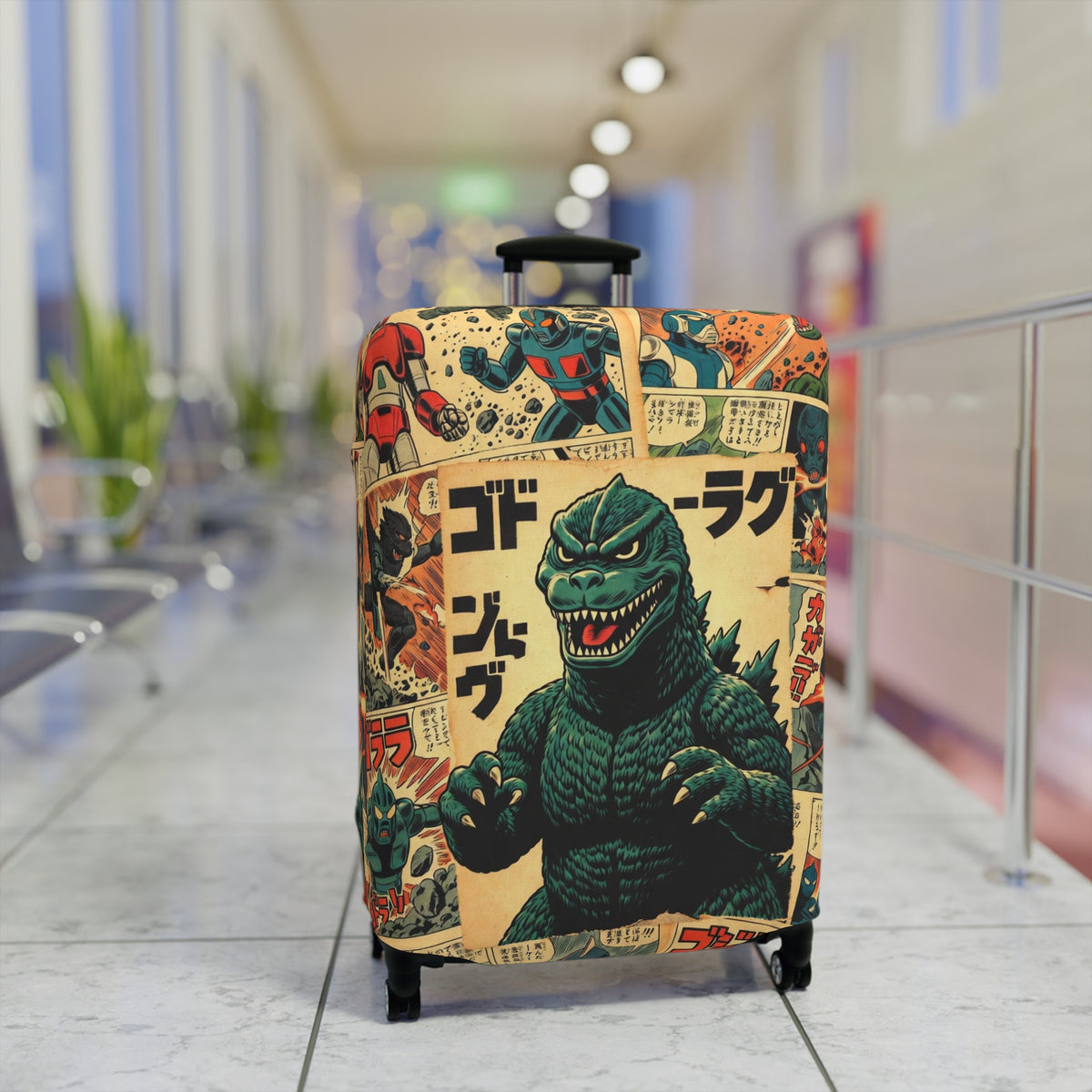 Vintage Monster Collage Luggage Cover - Retro Suitcase Protector