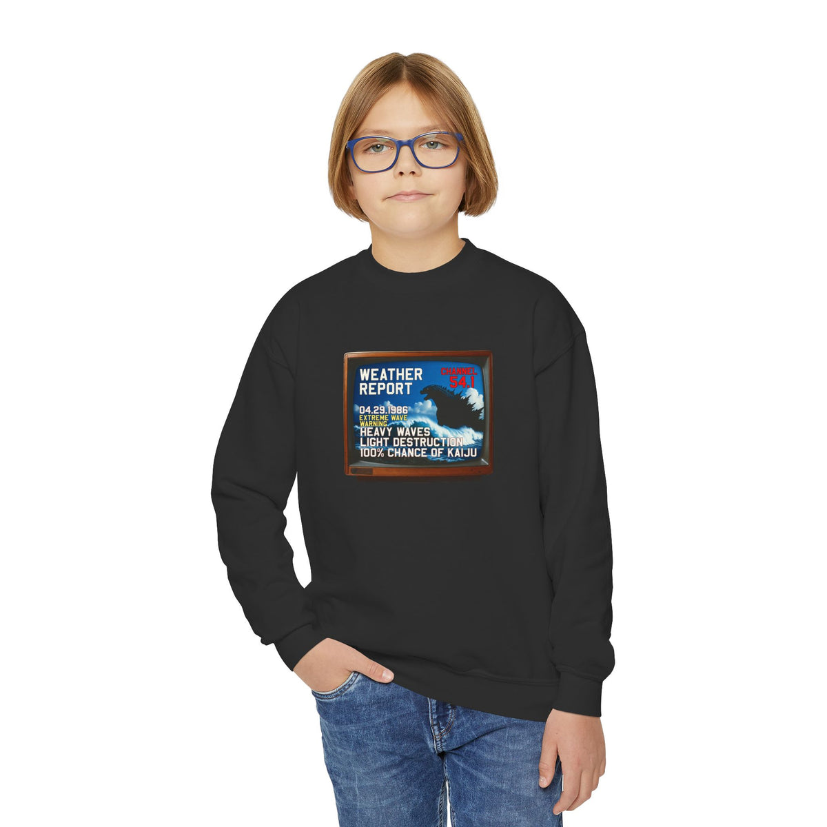 Youth Kaiju Weather Sweatshirt - 90% Chance of Fun