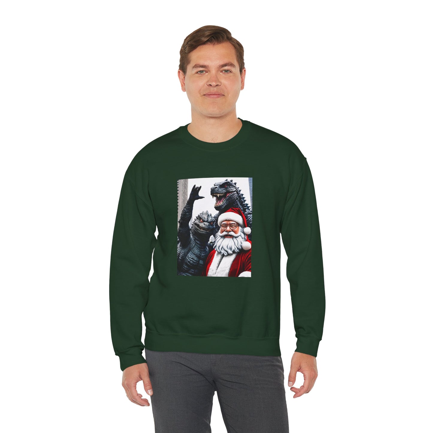 Santa with Godzilla Crewneck Sweatshirt