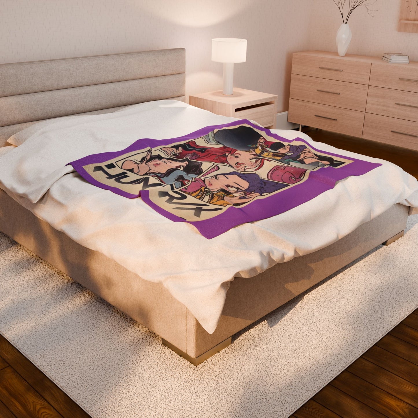 Kpop blanket, kpop art Velveteen Plush Blanket — Kawaii Comic Panel Throw