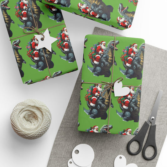 Godzilla Santa Vintage Christmas Wrapping Papers