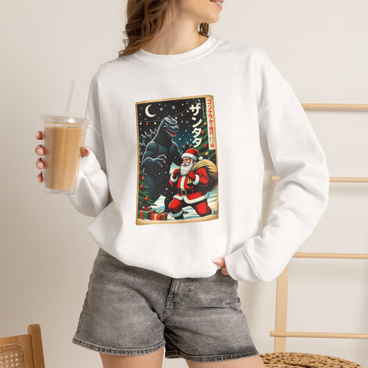 Santa vs Kaiju - Japanese Vintage Poster Christmas Sweatshirt