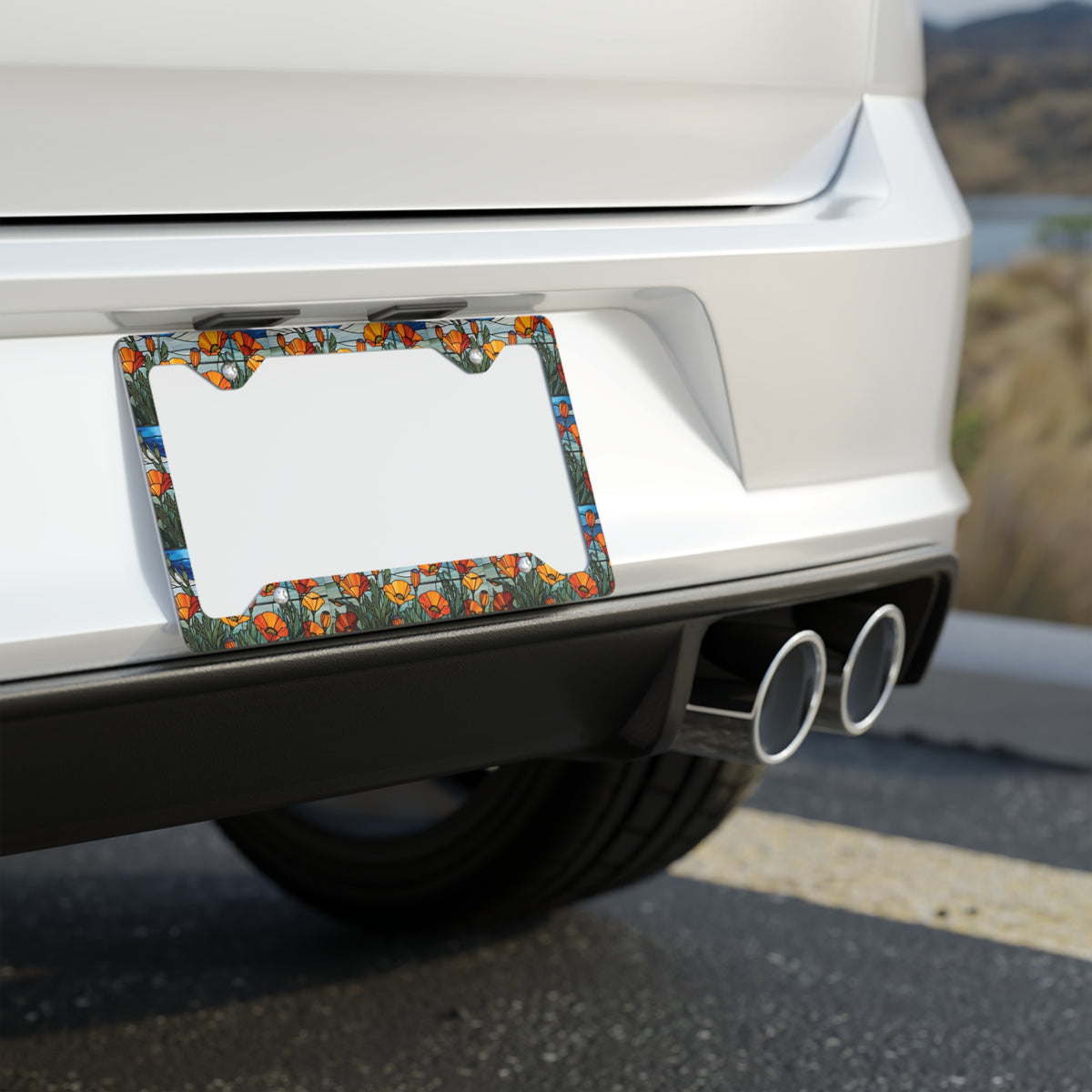 California Poppy Stained Glass Art Metal License Plate Frame | California Poppy License Plate Frame