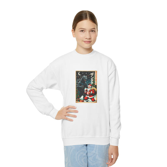Youth Kaiju Santa Christmas Sweatshirt - Vintage Godzilla Holiday Crewneck