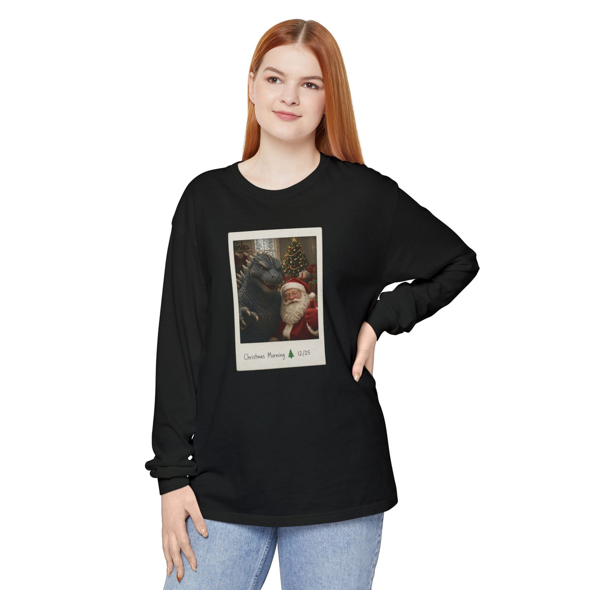 Christmas Morning Vintage Santa Long Sleeve T-Shirt – Cozy Garment-Dyed Woodland Christmas Tee