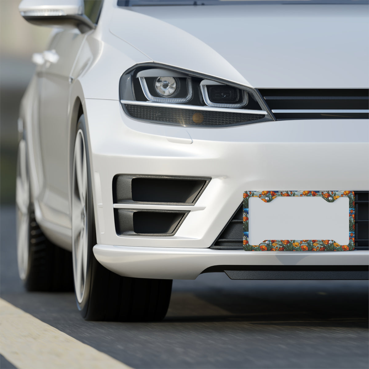 California Poppy Stained Glass Art Metal License Plate Frame | California Poppy License Plate Frame
