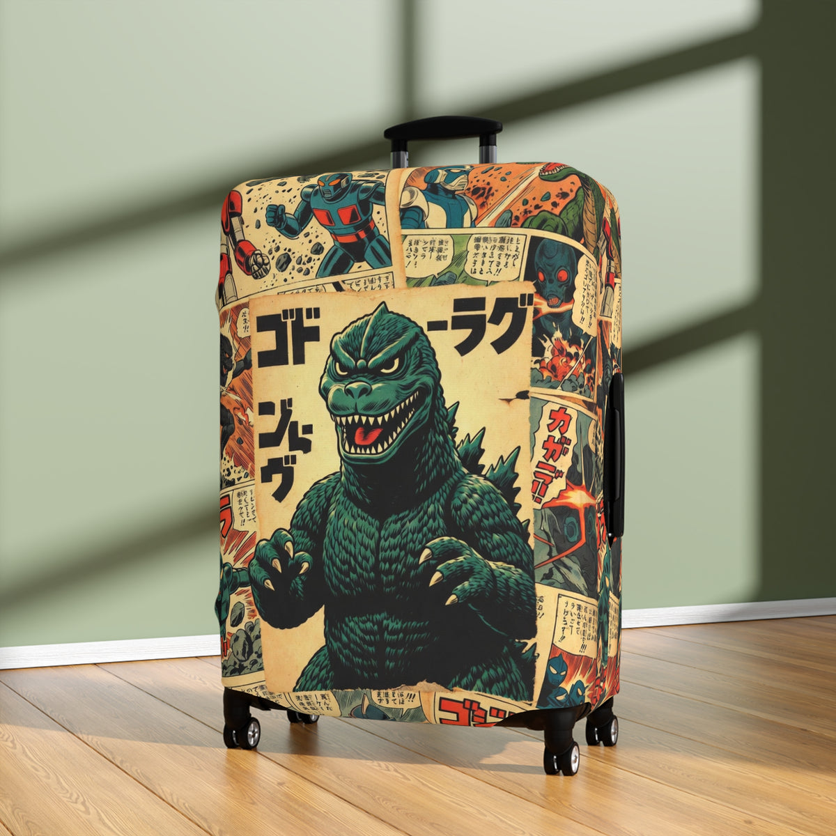Vintage Monster Collage Luggage Cover - Retro Suitcase Protector