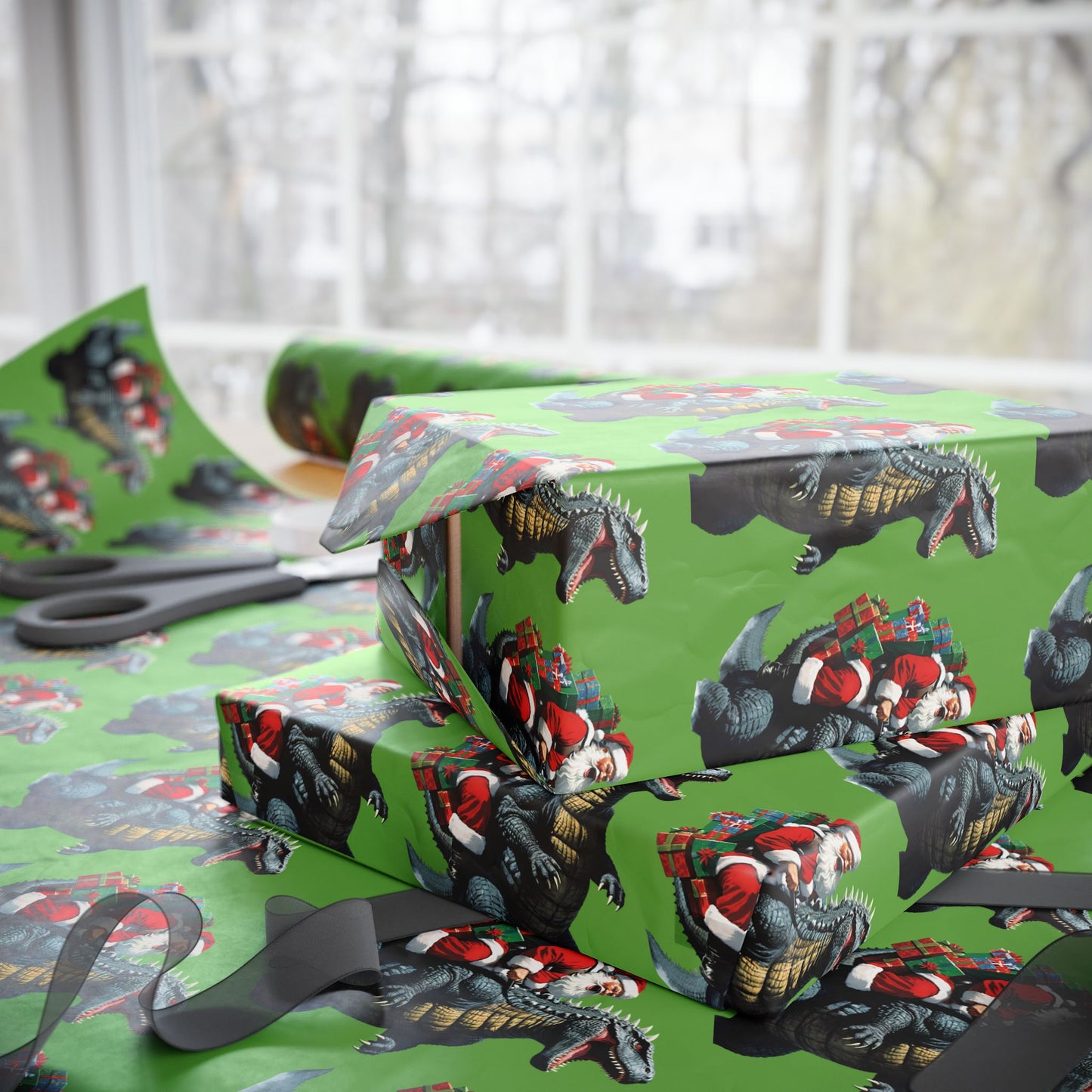 Godzilla Santa Vintage Christmas Wrapping Papers