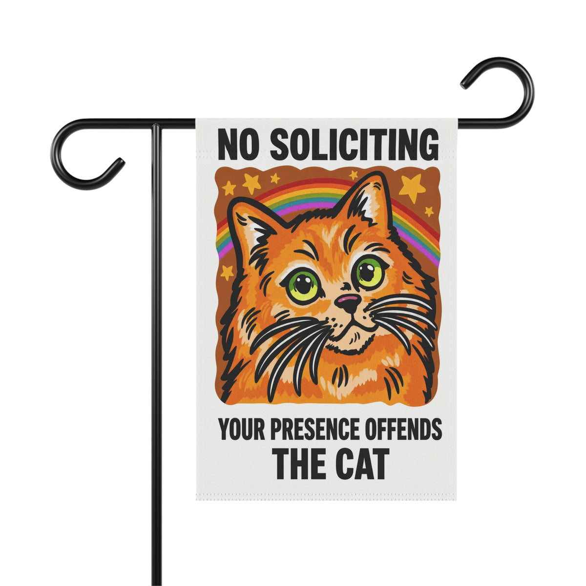 Funny No Soliciting Sign - Your Presence Offends The Cat - Retro Cat House Banner for Cat Moms