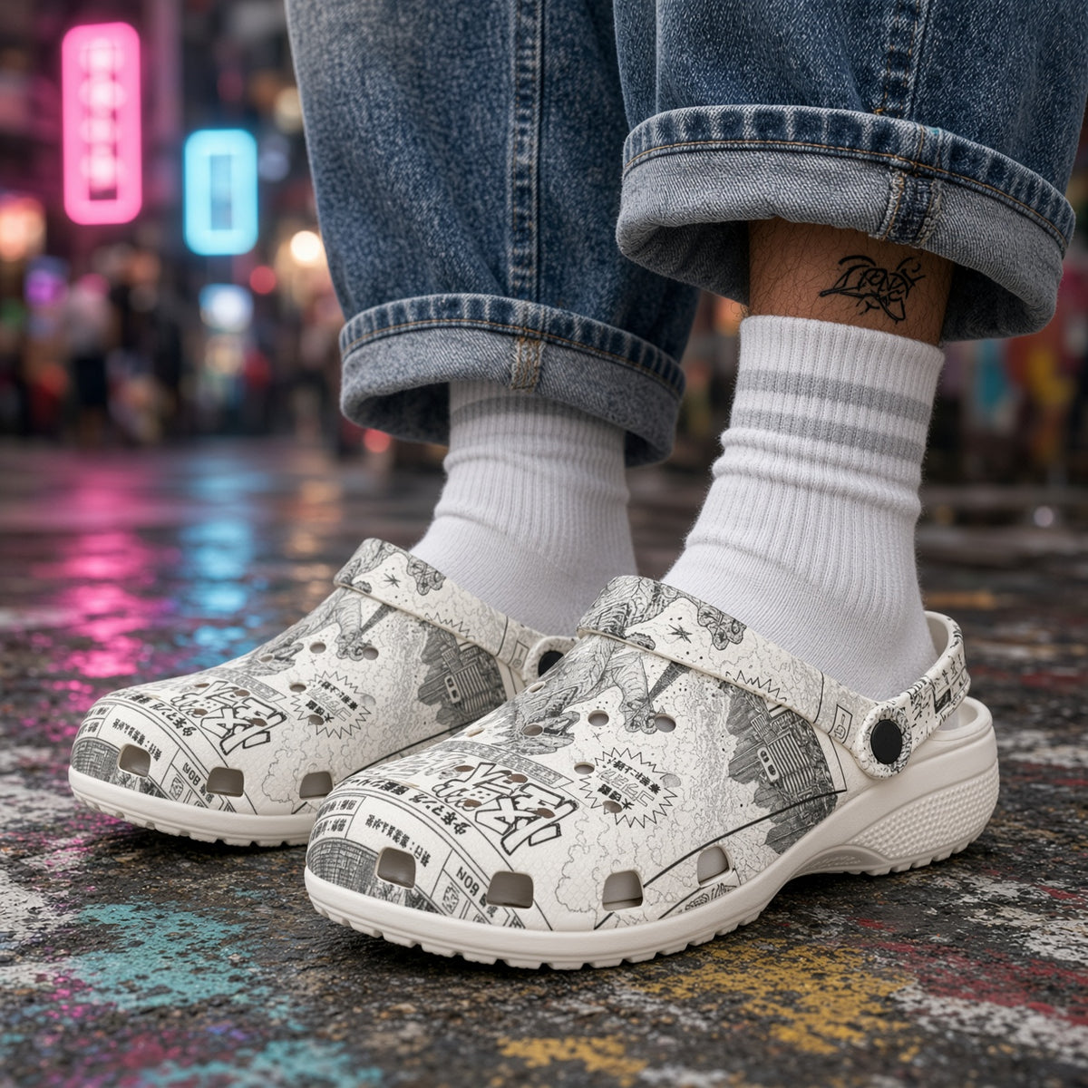 Vintage Japanese Kaiju Clogs | Comic Book Monster EVA Slip-On Shoes | Retro Anime Rubber Clogs