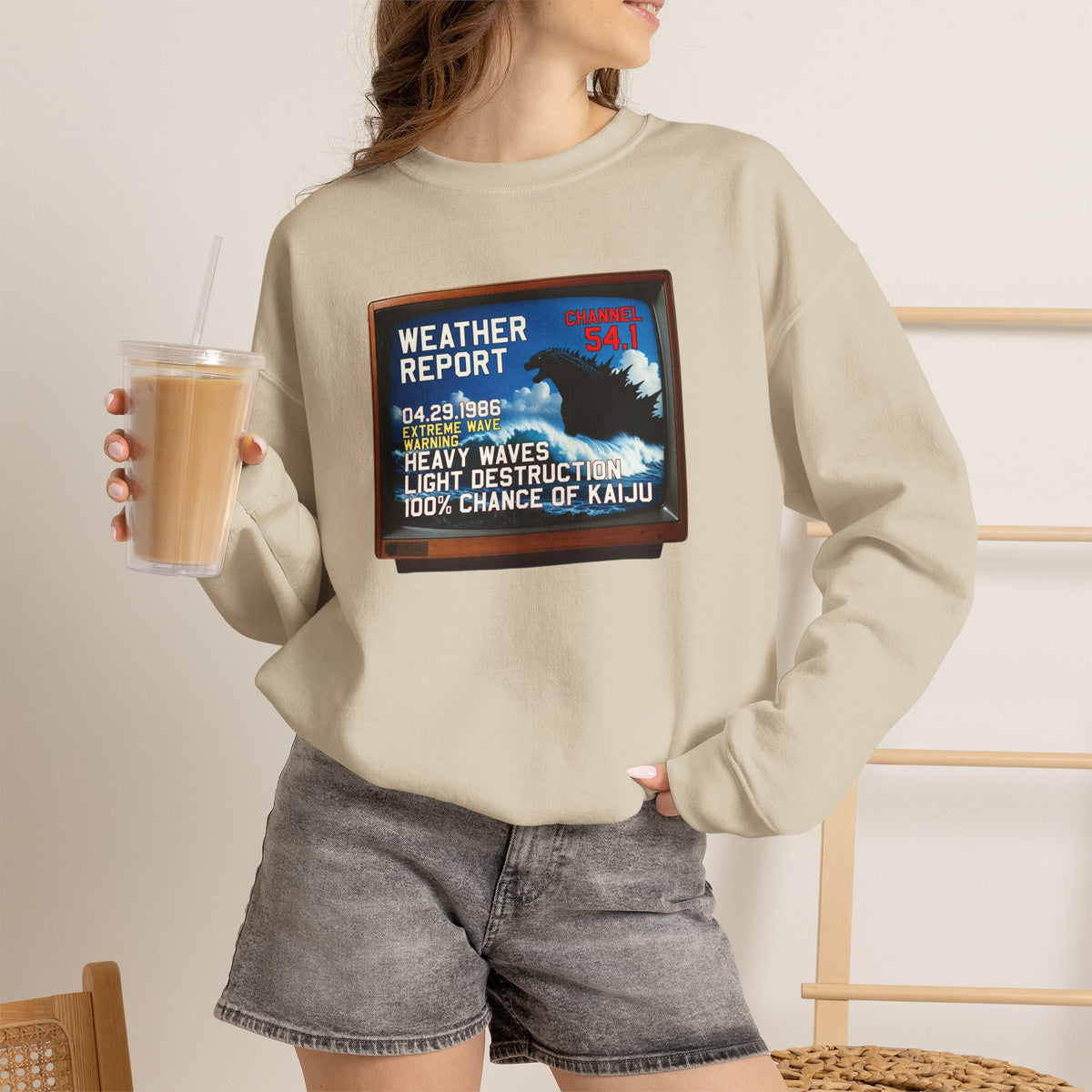 Kaiju Weather Report Sweatshirt | Retro Japanese Monster Graphic Crewneck