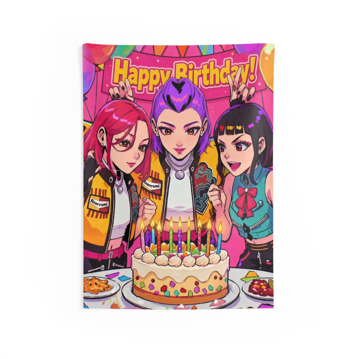 Kpop birthday decorations hanging as party backdrop